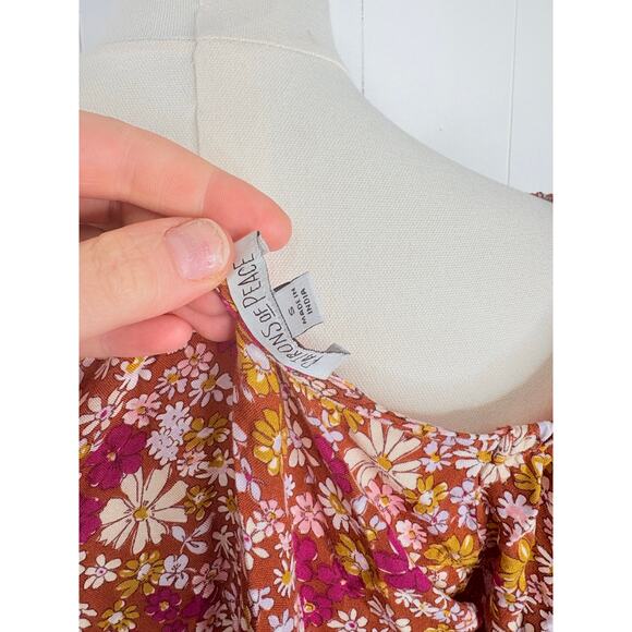 Patrons of Peace Floral Lone Sleeve Tie Front Crop Top Small Babydoll Terracotta - Picture 7 of 7